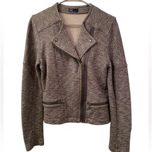 Gap Moto Jacket Marled Black Gray Jersey Sweatshirt Diagonal Zip Pockets WM SZ M